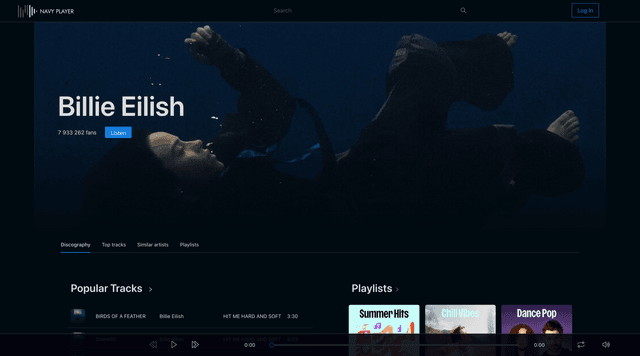 NavyPlayer app an artist's page